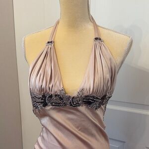 Elegant Pink Halter Mini Dress